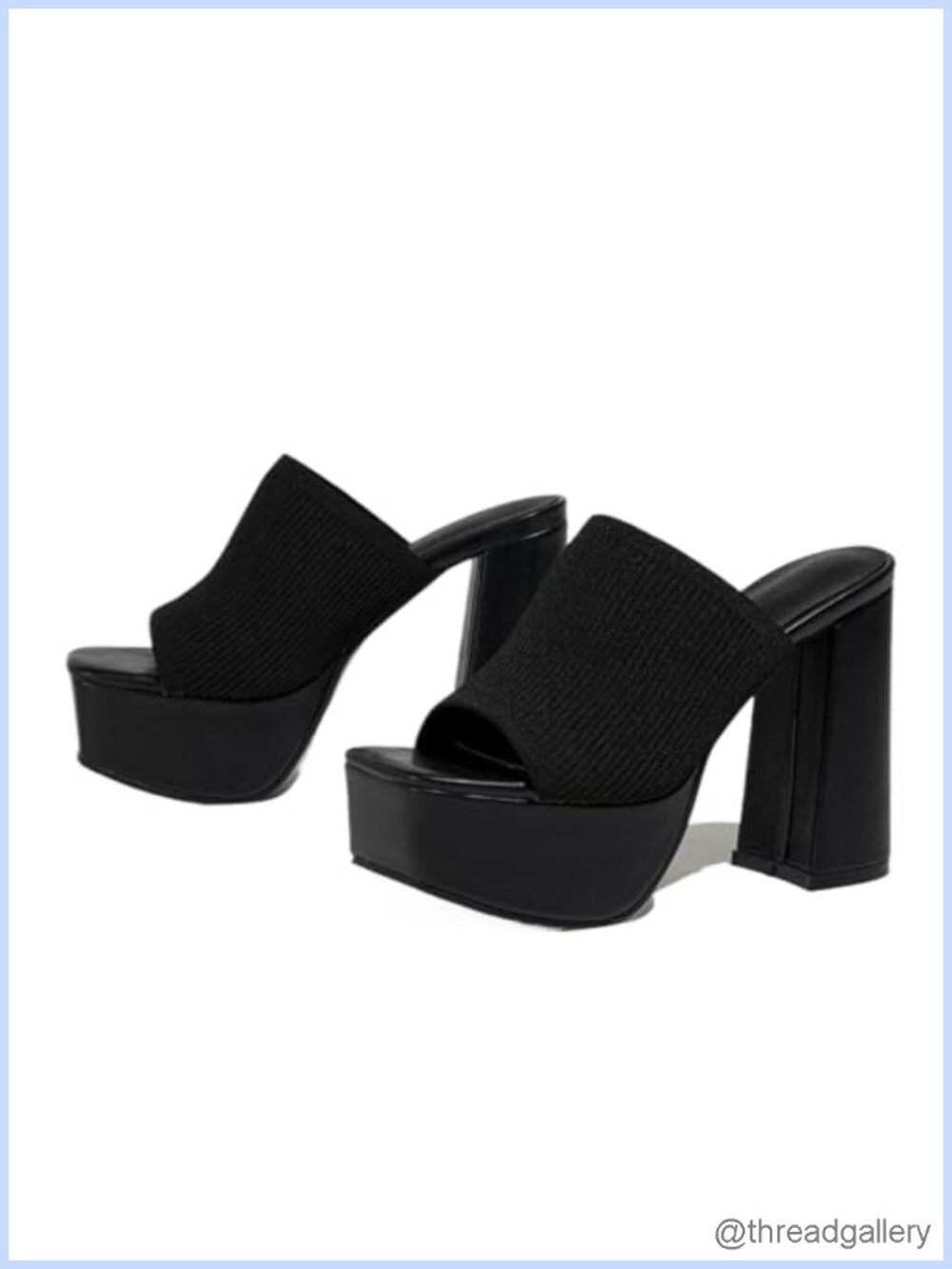 Knitted Peep Toe Platform Chunky High Heel Slide Sandals Slip-On Block Heeled